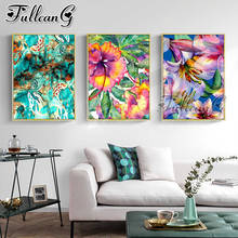 FULLCANG 5d diy diamond embroidery watercolor colorful flower diamond painting sale triptych full square round drill FC2333 2024 - buy cheap