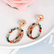 HYSECMAO Brand Luxury Multicolor Crystal Dangle Earrings for Women Fashion Geometric Statement Drop Earring Female Party Jewelry 2024 - buy cheap