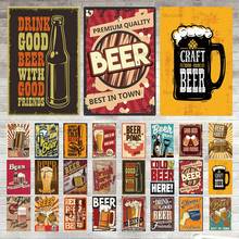 Beer Cheers Tin Sign Beer Glass Bar Wall Poster Iron Painting Metal Poster Whiskey Plaque Vintage House Bar Decor 2024 - buy cheap