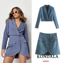 KONDALA Women 2021 New Suits Za Short Blazer Jacket And Casual Skirts Women Sets High Street V-Neck Office Ladies 2 Pieces Set 2024 - buy cheap