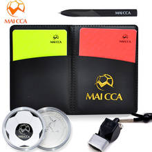 Maicca kit de ferramentas de arbitragem de futebol, apito árbitro profissional vermelho com cartão amarelo para gravação de caderno, microfone e localizador de moedas 2024 - compre barato