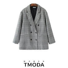 Женский двубортный Блейзер TMODA780 Za, повседневный блейзер в клетку, в стиле «гусиные лапки», весна 2021 2024 - купить недорого