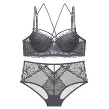 New Cross Straps in the Front Sexy Lace Deep V-neck Push Up Underwear Underwire Bra Set Beauty Back Panties Black VS Lingerie 2024 - buy cheap