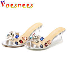 Voesnees sandálias femininas de salto alto, novos sapatos modernos de verão, 6/8cm, com corrente de cristal, sapato de praia sexy para meninas, 2021 2024 - compre barato