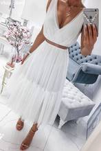 Simple Evening Dresses A-line Two Pieces New Deep V-neck Sleeveless White Tea-length Sleeveless Prom Dress коктейльные платья 2024 - buy cheap