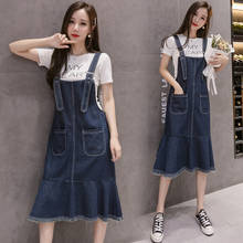 #2427 Spring Summer Loose Denim Overalls Dress Female Loose Denim Dresses Spliced Ruffles Overalls Denim Suspender Dress Women 2024 - buy cheap