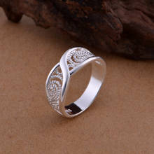 Anel vazado de flor de alta qualidade, popular, padrão de tecelagem, joias, anéis banhados para mulheres, anel de noivado 2024 - compre barato