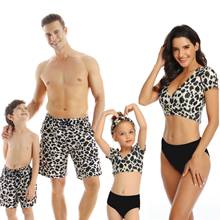 Family Matching Swimwear Mother Daughter Taseel Leaf Blue Bikini Bathing Suit Swimwear Family Matching Outfits Mom Kids Swimsuit 2024 - buy cheap
