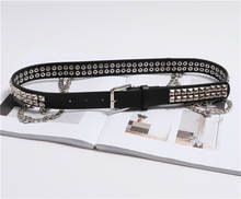 Punk Style PU Waist Belt for Women Rivet Studded Waistband with Chain European Street Faux Leather Women Jean Belt Strap 2021 2024 - buy cheap