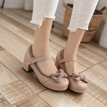 Zapatos de princesa kawaii lolita para mujer, zapatillas de tacón grueso con costura hueca y lazo encantador, cosplay, loli 2024 - compra barato