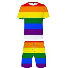 Fashion 3D Printing Two-Piece Suit Men's Women's Rainbow Flag Lesbian Gay Harajuku Short-Sleeved T-Shirt Shorts Clothes 2024 - buy cheap