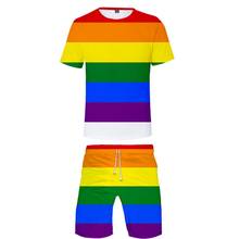 Traje de dos piezas con estampado 3D para hombre y mujer, camiseta de manga corta, pantalones cortos, Harajuku, con bandera de arco iris, Gay 2024 - compra barato