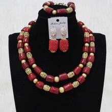 Dudo store de miçangas de coral vermelho, conjunto de joias com divisor de ouro, joias lindas e 2 camadas, conjunto de colar de noiva tradicional 2019 2024 - compre barato