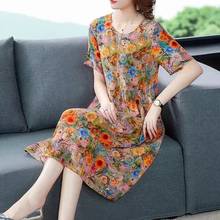 Summer Fashion Elegant Silk Girl Dress New Temperament Pure And Fresh Broken Flower Sexy V-neck Loose Office Lady Dresses 2024 - buy cheap