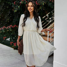 Summer Vintage Dress Women Ruffles V-neck Solid High Waist White Midi Dress Casual Holiday Elegant Lace Dresses Vestidos Clothes 2024 - buy cheap