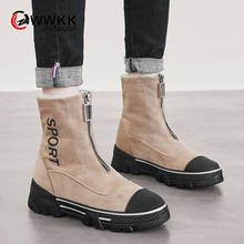 Женские зимние ботинки WWKK на плоской подошве с молнией, зимняя женская теплая обувь на платформе, новинка 2020, женские замшевые ботильоны, женская обувь 2024 - купить недорого