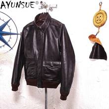 AYUNSUE Genuine Leather Jacket Men Spring Autumn 2021 Vintage Brown Cowhide Coat Bomber Flight Jacket Veste Cuir Homme KJ6992 2024 - buy cheap