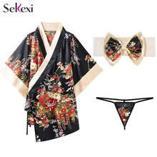 Sekexi-Kimono Sexy estampado para mujer, lencería de estilo japonés, vestido Floral, cárdigan de seda satinada, ropa de dormir, bata de baño, camisón 2024 - compra barato