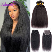 Kinky Straight Bundles With Closure 4*4 Yaki Human Hair Bundles With Closure Indian Remy Hair Weave Extension 3 4 Bundles 2024 - buy cheap