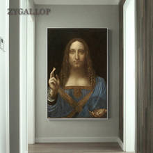 Cuadro de pared de Salvator Mundi en lienzo, pinturas famosas de Da Vinci, reproducciones de imágenes de pared para decoración de sala de estar Quadro 2024 - compra barato