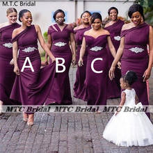 Purple Mermaid 2021 Long African Bridesmaid Dresses One Shoulder Crystal Belt Wholesale Maids Of Honor Wedding Party Gowns 2024 - buy cheap