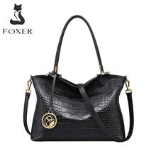 FOXER Women's Genuine Leather Handbag Totes Crossbody Shoulder Bag Crocodile Embossing Female Large Capacity Real Leather Purse 2024 - buy cheap