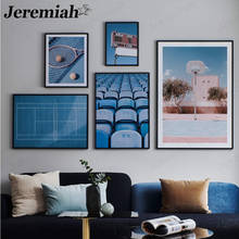 Modern Tennis Court Canvas Painting Simple Blue Seat Poster Wall Art Nordic Home Living Room Decoration Accessories 2024 - buy cheap