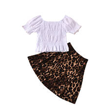 Falda de dos piezas para niña, traje de moda de Color sólido, cuello cuadrado, Tops de manga linterna y falda de longitud media de leopardo 2024 - compra barato