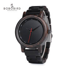 BOBO BIRD V-P10 Watches Men Natural Black Wooden Ebony Quartz Fashion Wristwatch with Red Second Hand 2024 - buy cheap