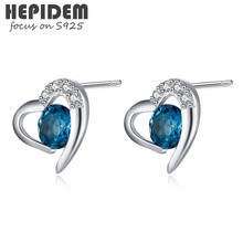 HEPIDEM 100% на самом деле топаз серьги-гвоздики для женщин 925 стерлингового серебра корейский натуральный мех голубые драгоценные камни, подарок, изящное ювелирное изделие, H006 2024 - купить недорого