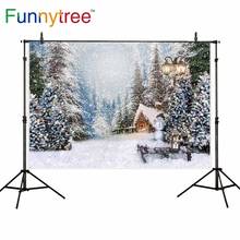 Funnytree-Fondo de fotografía para estudio fotográfico, Escena de nieve, Fondo de Navidad, ventana, casa, sesión fotográfica de madera, vinilo 2024 - compra barato