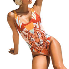 Women's Animal Printed One-piece  Swimsuit Sleeveless Deep U-neck Backless Suspenders Swimwear 2021 New Bikinis 2024 - buy cheap