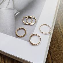 5PCS/Set Fashion Gold Geometric Wave Opening Rings Minimalist Personality Adjustable Circle Pearl Rings Set For Women 2024 - buy cheap
