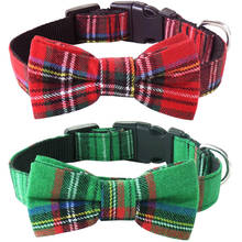 Dog Collar with Bow tie Christmas Classic Plaid Dog Collar with Light Adjustable Buckle Suitable for Small Medium Large Dogs Cat 2024 - buy cheap