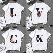 Camiseta con estampado del alfabeto inglés para mujer, Tops blancos informales Harajuku, camiseta para parejas para mujer 2020 2024 - compra barato