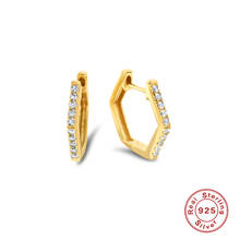 Aide-pendientes de aro de plata esterlina 925 para mujer, aretes hexagonales de diamante minimalista, joyería geométrica de Circonia cúbica, Huggie 2024 - compra barato