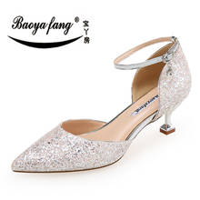 BaoYaFang Golden Silver women  Summer Sandals 5cm Thin heel shoes Woman ladies party dress shoes woman Ankle Strap Buckle Sandal 2024 - buy cheap