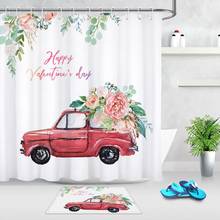 Cortinas de ducha de baño para camioneta, tejido de poliéster impermeable, romántico, rosa, color rojo LB, para el Día de San Valentín 2024 - compra barato
