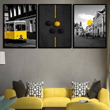 Скандинавское минималистское полотно, настенное искусство, желтый автобус, шоссе, пейзаж, постер, черный желтый зонт, фотографии, декор для гостиной 2024 - купить недорого