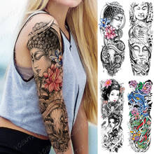 Большой рукав-тату, дракон, Будда, водостойкая наклейка, гейша, коза, талия, ноги, боди-арт, полностью искусственная татуировка для женщин 2024 - купить недорого