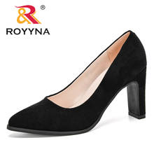 ROYYNA 2020 New Arrival Women Shoes Flock Slip-On Shallow Wedding Party Pointed Toe High Heels Pump Woman Chaussures Femme Comfy 2024 - buy cheap