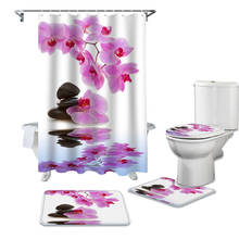 Flower Pink Orchid Reflection Shower Curtain Sets Non-Slip Rugs Toilet Lid Cover and Bath Mat Waterproof Bathroom Curtains 2024 - buy cheap