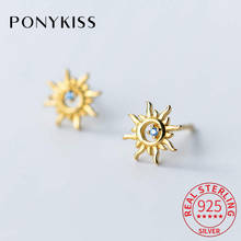 PONYKISS 100% 925 Sterling Silver Hollow Sun Zircon Stud Earrings Summer Party Delicate Lovely Earrings Accessory Girl Cute Gift 2024 - buy cheap