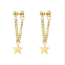 New Punk Gold Star Stud Earrings For Women Men Tassel Pentagram Stainless Steel Stud Earrings Fashion Jewelry Wholesale 2024 - buy cheap