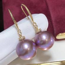 D307 Fine Jewelry Pure 18 K Gold Diamonds 10-11mm Natural Fresh Water Purple Pearls Earrings for Women Fine Pearl Earrings 2024 - buy cheap