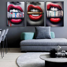 Póster con estampado de labios rojos con cita de dinero, arte de pared, pintura al óleo sobre lienzo, imagen para sala de estar, Bar, Idea creativa, decoración del hogar 2024 - compra barato