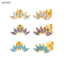 ANDYWEN 925 Sterling Silver Gold Purple Turquoise Zircon Stud Earring Rock Punk Piercing Ohrringe Pendientes 2020 Fashion Jewels 2024 - buy cheap