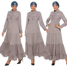 Vintage Women Tassel Ruffle Long Sleeve Maxi Dress Muslim Casual Abaya Pleated Jilbab Kaftan Dubai Islamic Arab Robe Cocktail 2024 - buy cheap