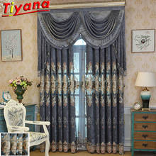 Blue/Grey Luxury Embroidered Curtains for Living Room Bedroom Floral Pattern Grommet Chenille Curtain Drapes Window Treatment#VT 2024 - buy cheap