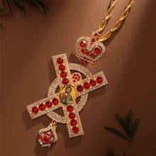 Rock Long Religious Necklace Red Crystal Crown Pectoral Cross Orthodox Jesus Crucifix Necklace For Men Women Pendant Gift 2024 - buy cheap